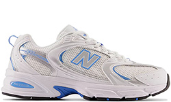 New Balance 530 White with silver metallic and sky blue