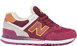 Кроссовки New Balance 574 зимние с мехом бордовые с белым