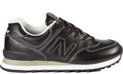 New Balance 574 черные с белым кожаные