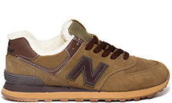 Кроссовки New Balance 574 light brown коричневые зимние с мехом